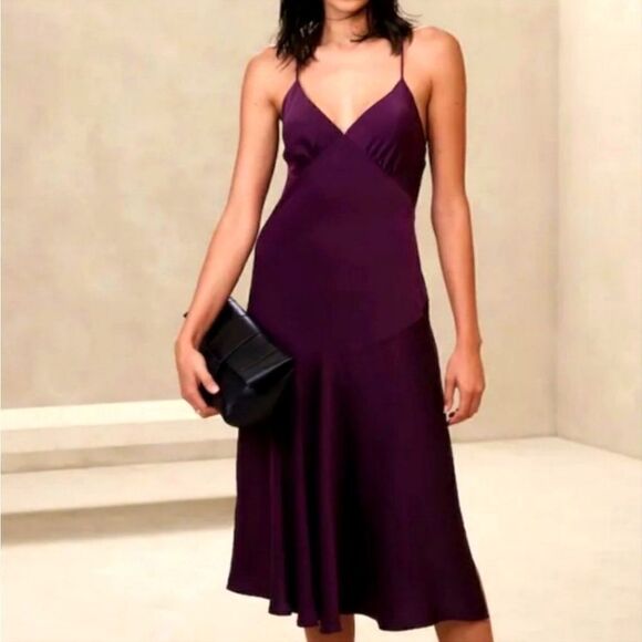 Banana Republic ASYMMETRICAL SEAM MIDI SLIP DRESS - Picture 1 of 7